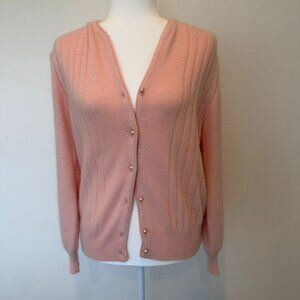 Vintage Soft Pink Lambswool Angora Cardigan Sweater Size Small Cottagecore